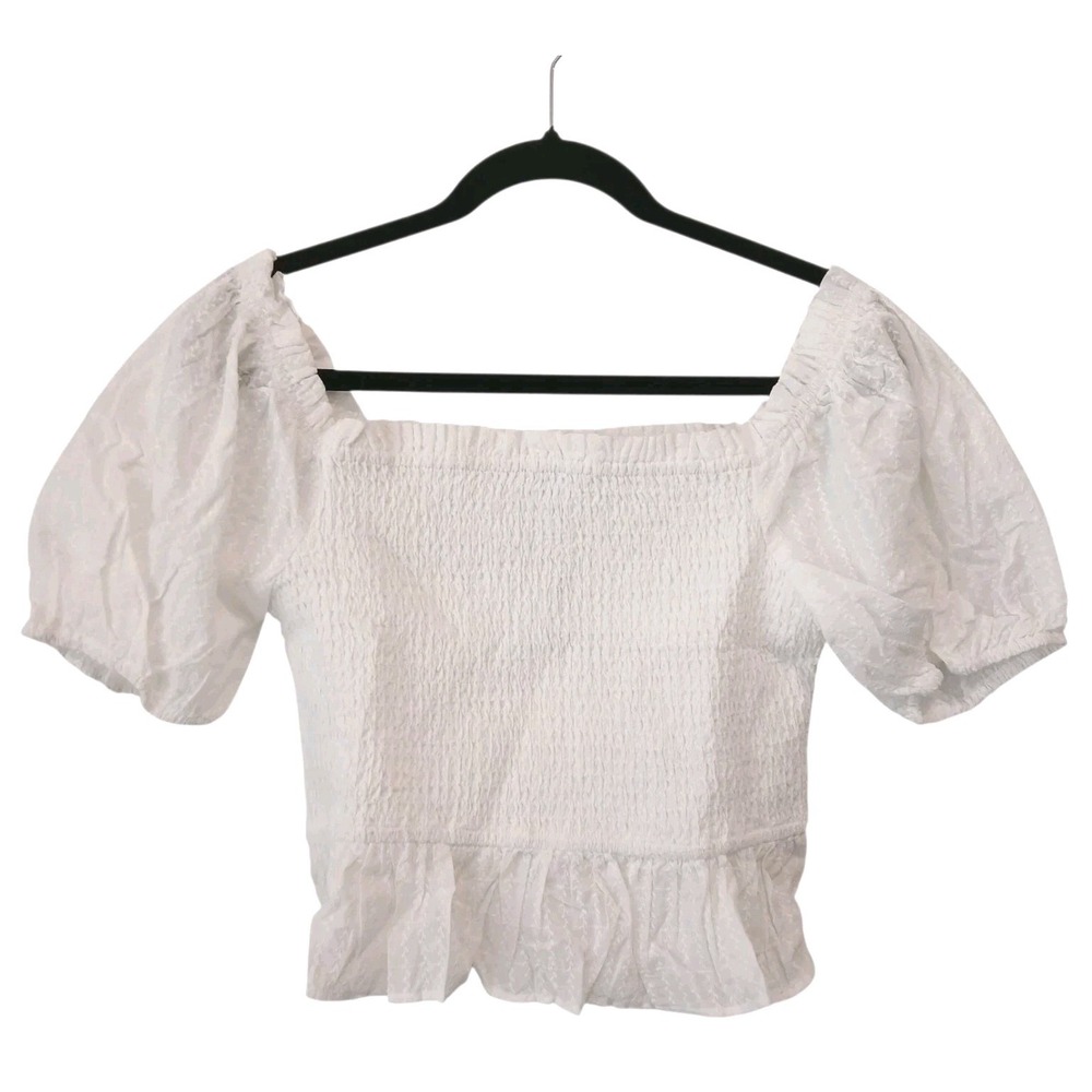 Lost + Wander Revolve Puff Sleeve Vine Babydoll Top White Sz Large NWT Romantic